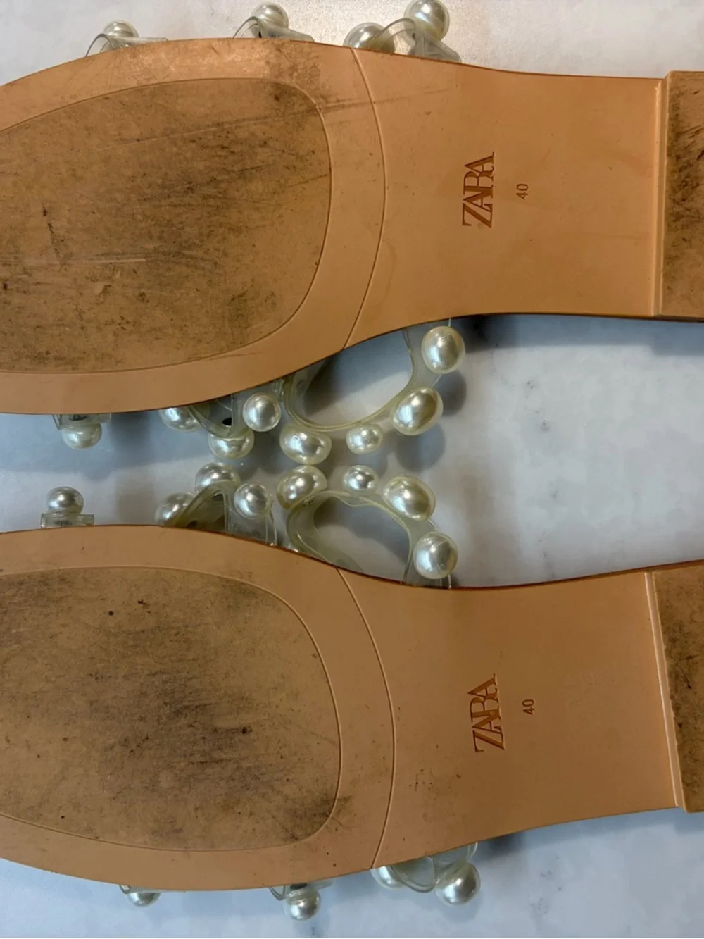 ZARA Clear Pearl-Embellished Women’s Slide Sandals - Beige - Picture 4 of 5